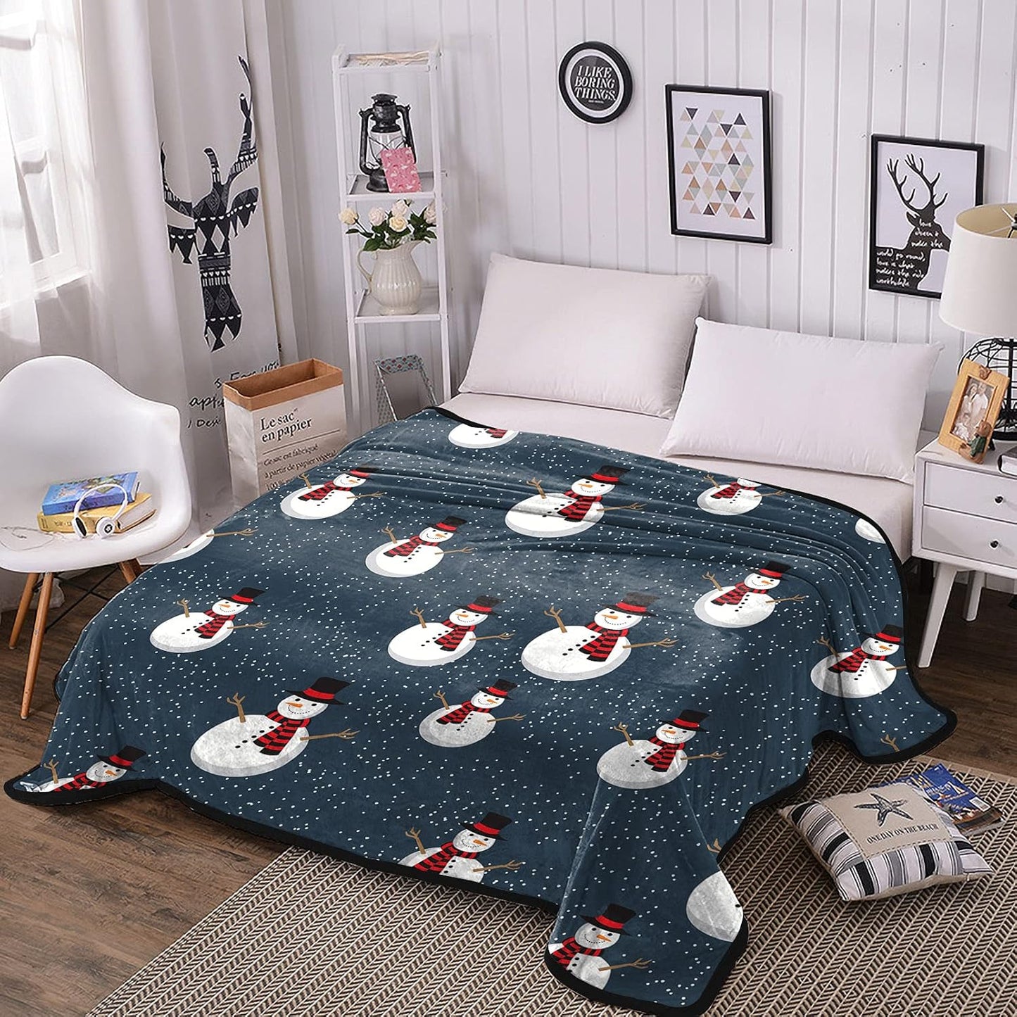Christmas Throw Blankets, Soft Blankets and Throws, Daughter Mom Friend Gift Snowman Print Decorative Throw Blankets for Couch, 50"X60"
