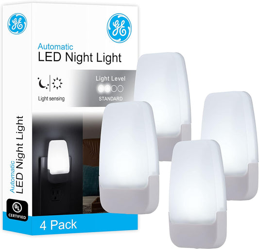 LED Night Light, Plug-In, Dusk to Dawn Sensor, Cool White, Ambient Lighting, Ideal for Kids Adults Bedroom, Bathroom, Nursery, Kitchen, Hallway, 55992, 4 Count