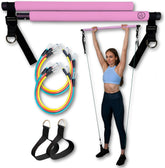 Portable Pilates Bar Kit with Resistance Bands, 6 Stackable Tension Ropes, Adjustable Strap Length, Foot Loops, Home Workout Equipment for Women. Fitness Exercises for Strength Training.