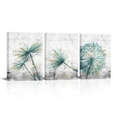 3 Pieces 12X16 Inch Framed Canvas Wall Art Clearance Kit Teal Dandelion on Rustic Grey Print 3 Picture Picture Canvas Poster Home Artwork Painting Decoration for Living Room Bedroom