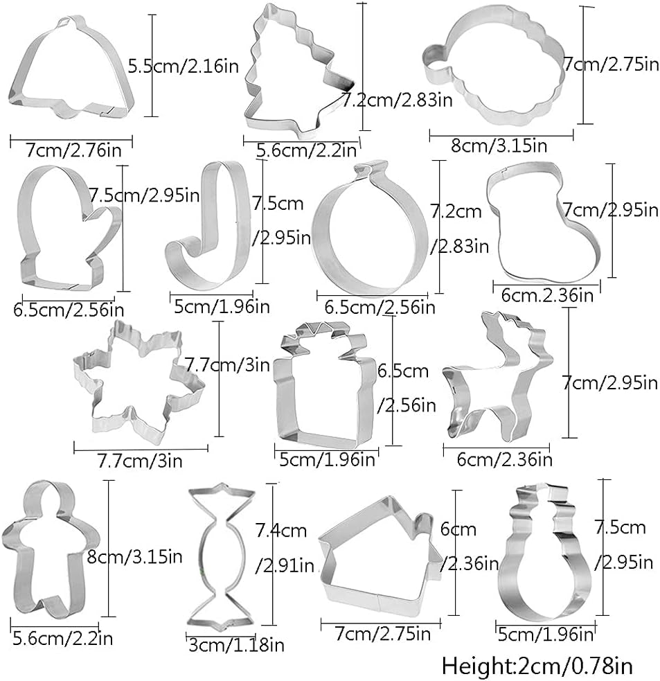 5/8/10/14 PCS Christmas Xmas Cookie Cutter Set Stainless Steel Cookie Cutters Mold for Making Christmas Tree, Snowflake, Reindeer, Santa Face, Angel, Sock and More (14 Pcs/Set)