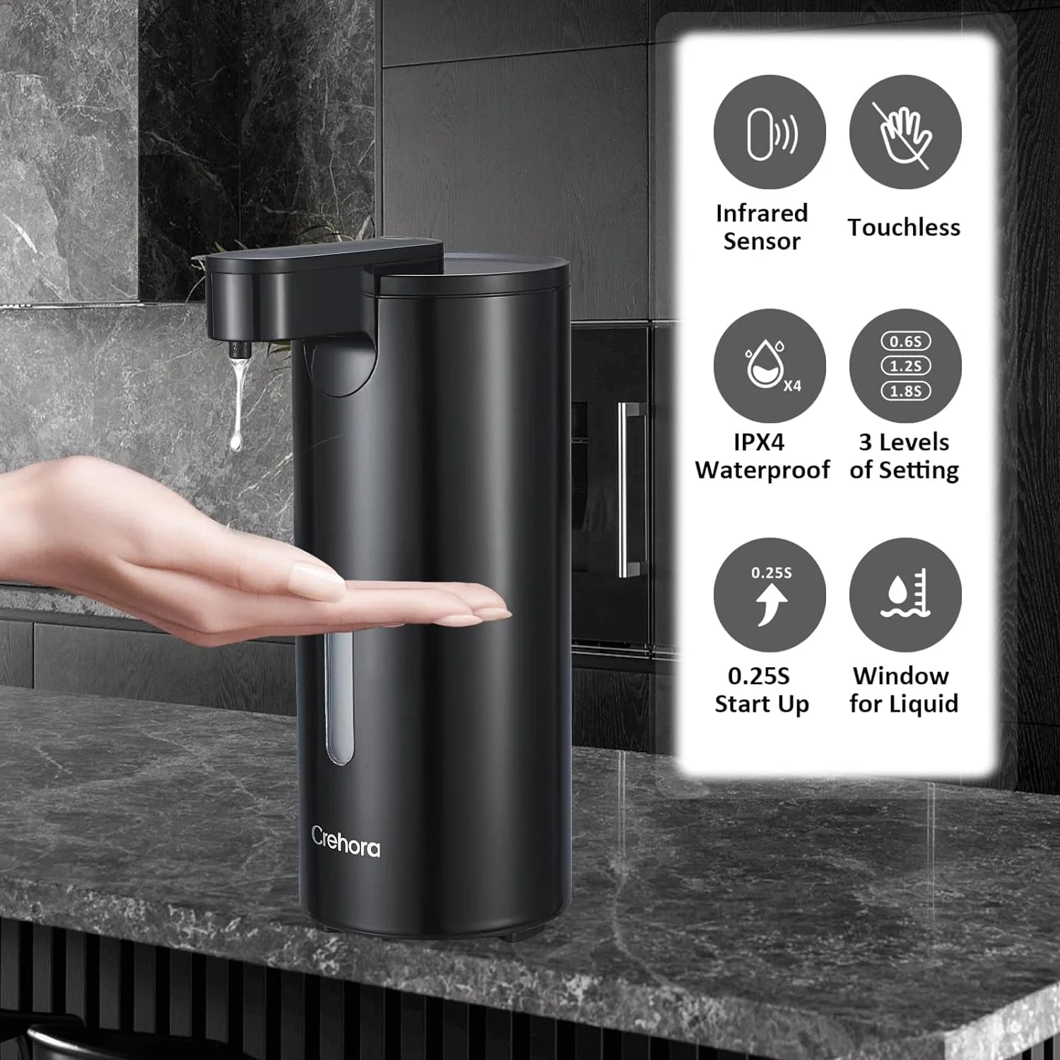 Automatic Soap Dispenser, Touchless Soap Dispenser, 3 Adjustable Volume Hand Free Soap Dispenser, Bathroom Soap Dispenser, Dish Soap Dispenser for Kitchen Bathroom, Liquid Soap Dispenser Black