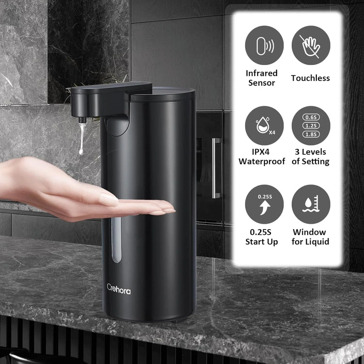 Automatic Soap Dispenser, Touchless Soap Dispenser, 3 Adjustable Volume Hand Free Soap Dispenser, Bathroom Soap Dispenser, Dish Soap Dispenser for Kitchen Bathroom, Liquid Soap Dispenser Black
