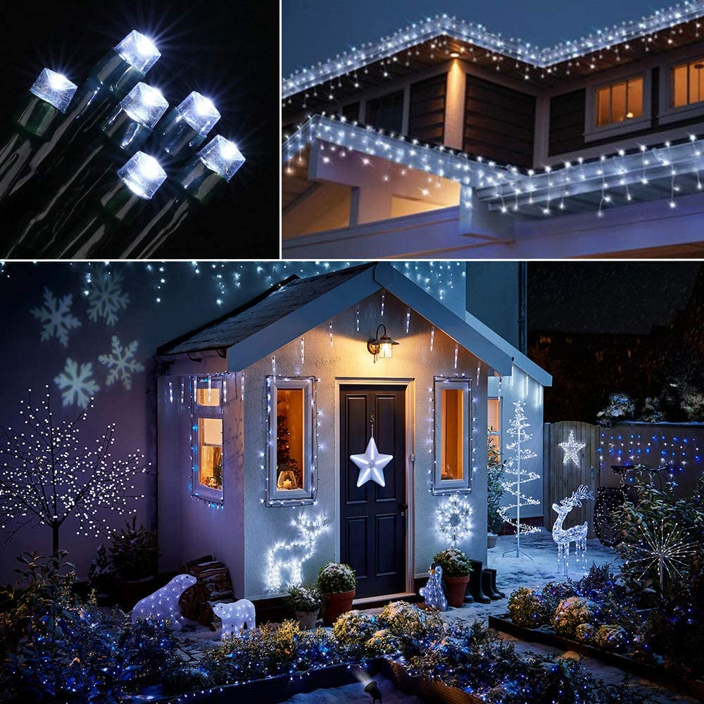 Christmas Lights Outdoor, 131Ft 350 LED String Lights, Timer, Waterproof 8 Modes Outdoor Christmas String Light - Twinkle Light for Tree Home Garden Yard Wedding Party Xmas Decor(White)
