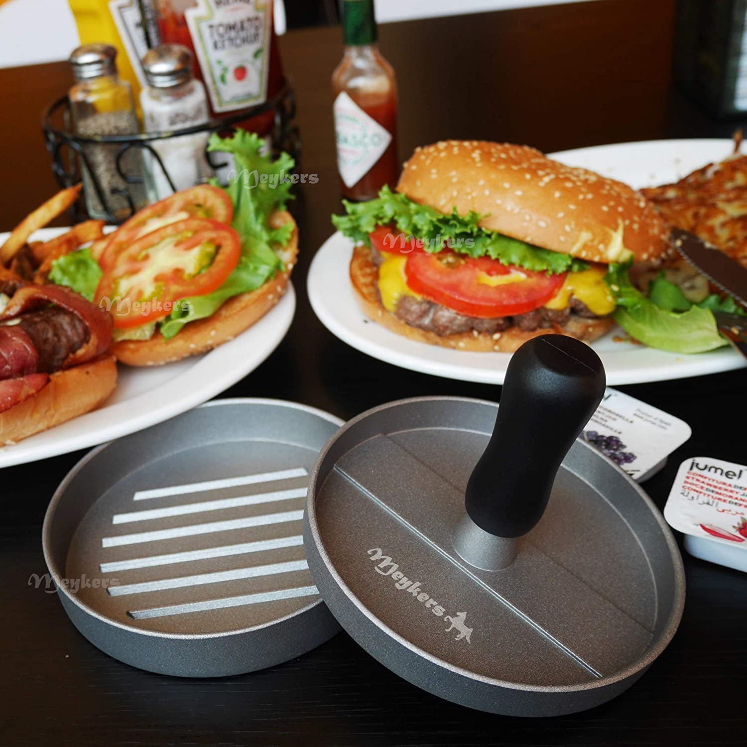 Conjunto De Prensa Para Hamburguesas Con Molde Antiadherente Y Papeles Para BBQ
