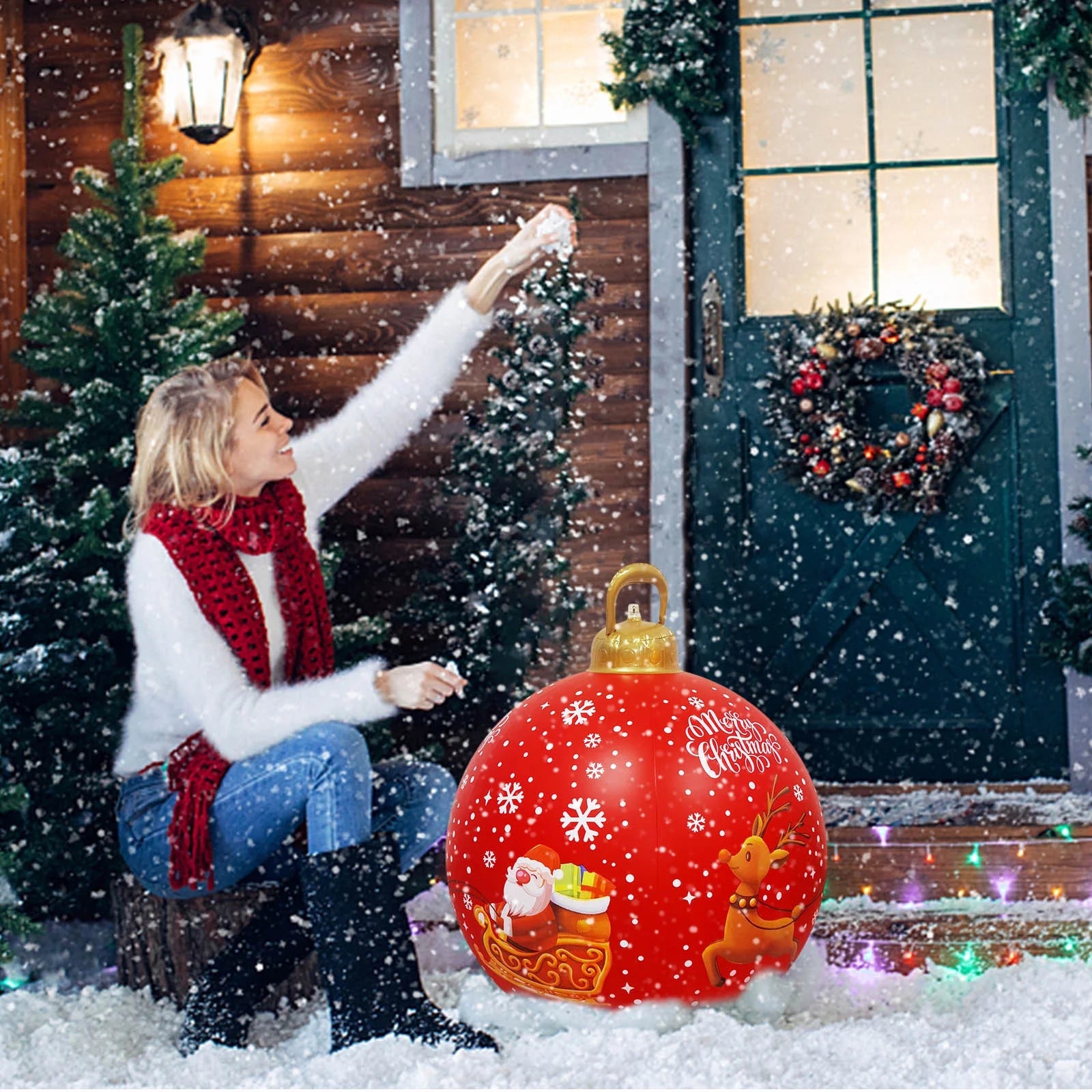 Christmas Decorations Clearance 60CM/23.62" Outdoor Christmas Inflatable Decorated Ball Giant Christmas Inflatable Ball Christmas Tree Decorations Christmas Gifts