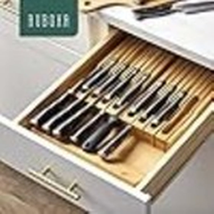 Bamboo Knife Drawer Organizer 16-Slot + Sharpener Slot | Eco-Friendly Holder
