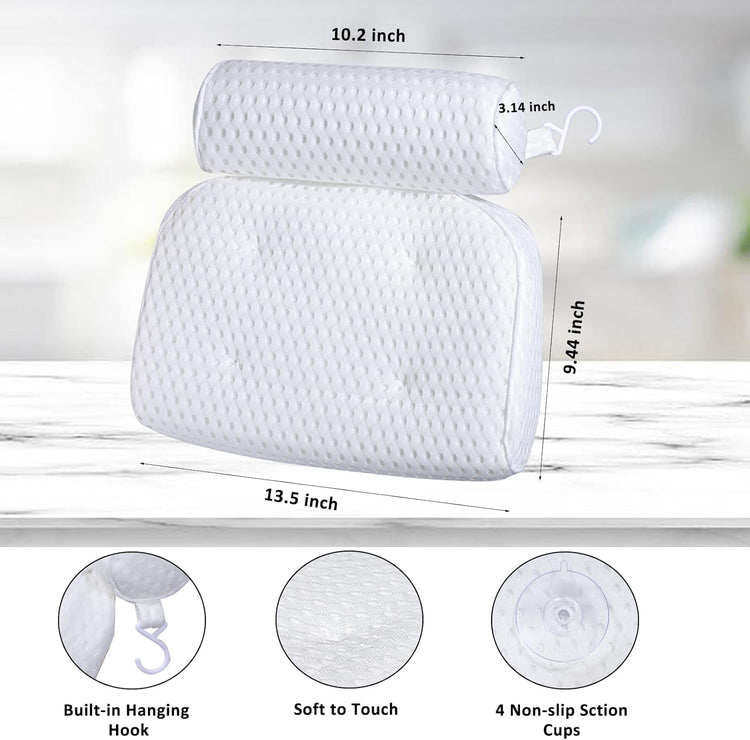 Bath Pillow for Tub Support Neck and Back, Bathtub Pillow Bath Accessories for Bathtub Women, Hot Tub Accessories for Adults White