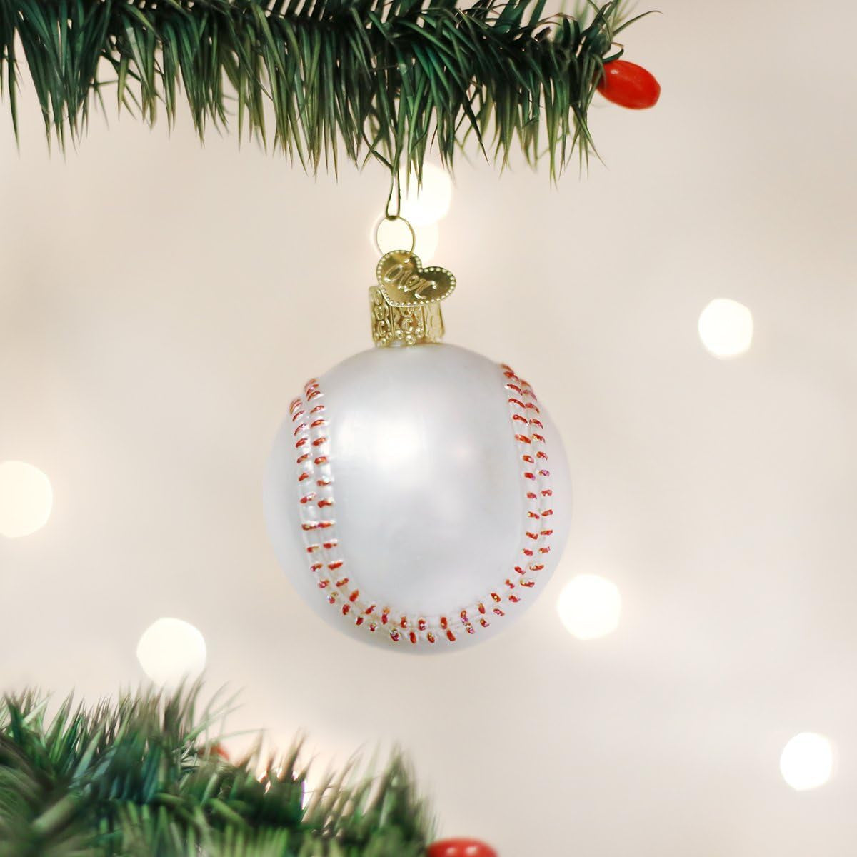 Baseball Glass Blown Ornament for Christmas Tree, Handcrafted Holiday Decoration, Sport Collection