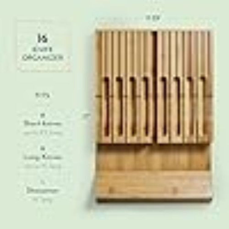 Bamboo Knife Drawer Organizer 16-Slot + Sharpener Slot | Eco-Friendly Holder