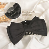 Large Satin Bow Claw Clips Black for Women - Big Clips for Thick Long Hair, Bowknot Accessories, Non-Slip Jaw Clamps for Girls Styling