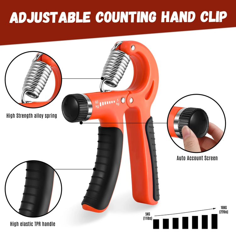 6Pcs Hand Grip Strengthener Kit, Hand Strength Exerciser, Adjustable Resistance 22 to 132Lbs Hand Gripper,Finger Exerciser,Finger Stretcher,Grip Ring & Stress Relief Grip Ball（Orange）