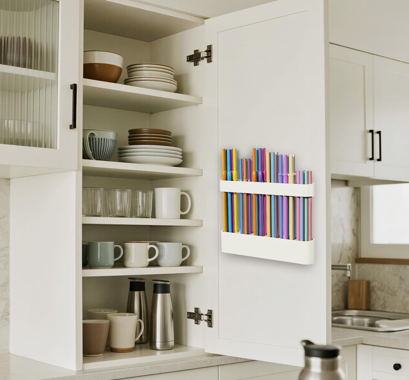 Straw Holder for Cabinet Door, Silicone Straw Organizer for Cabinet Door