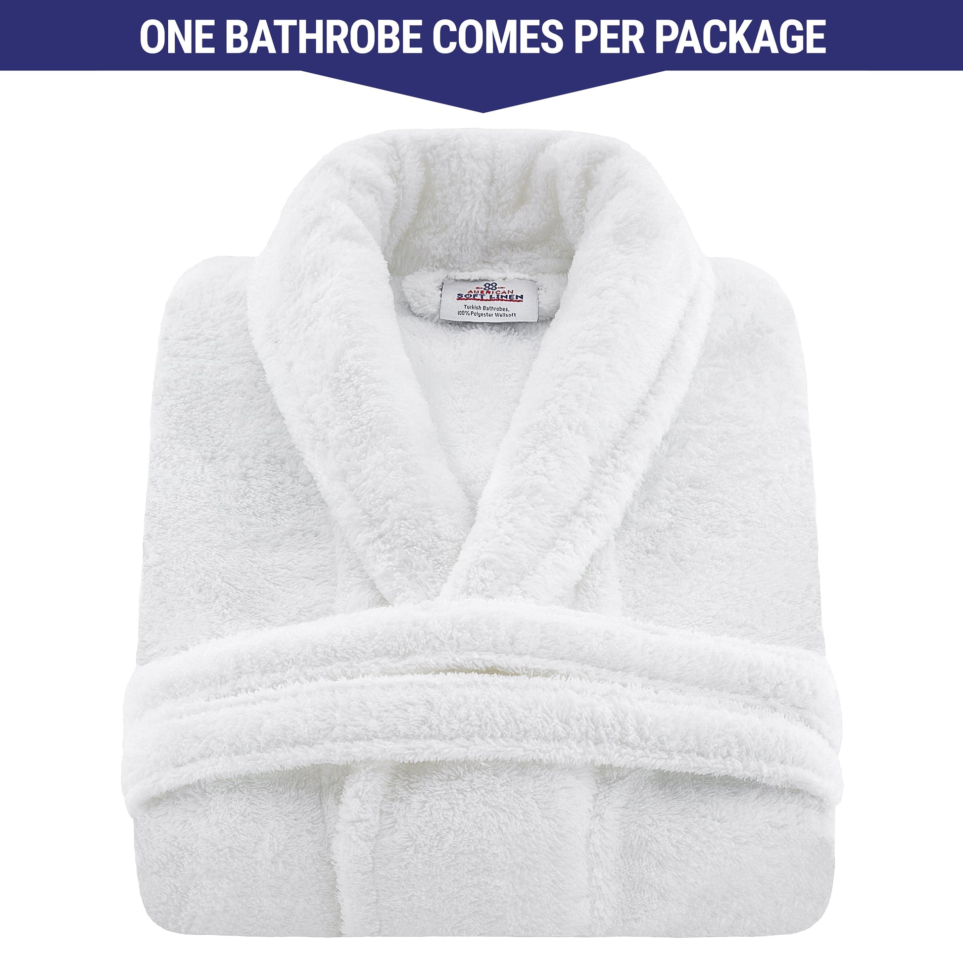 Men & Women Super Soft Fleece Bathrobe with Shawl Collar, Front Pocket, Waist Belt, M-L, White