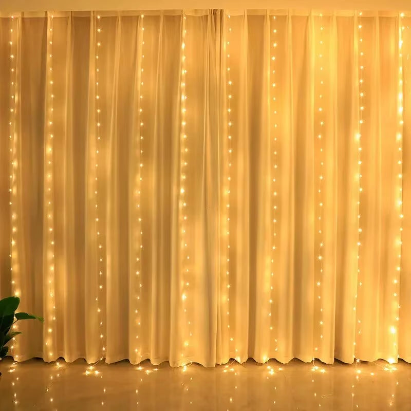 RGB 3X1M Curtain LED Light Christmas Decoration Holiday Home Bedroom Wedding Fairy Garland Lamp USB Plug with Remote