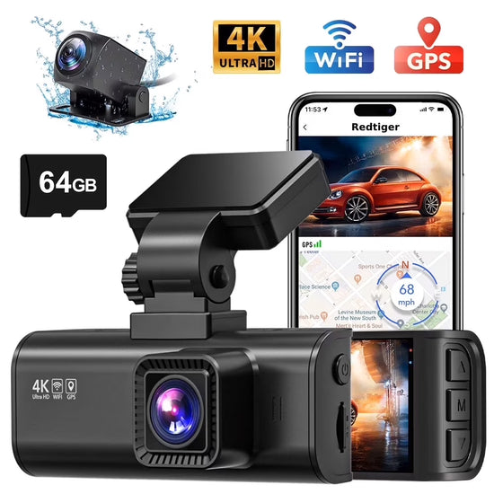 Dash Cam Front and Rear, Dash Cam 4K with Wifi & GPS, 4K/2.5K Front+1080P Rear Dashcam, Dash Camera with Night Vision, 3.18&