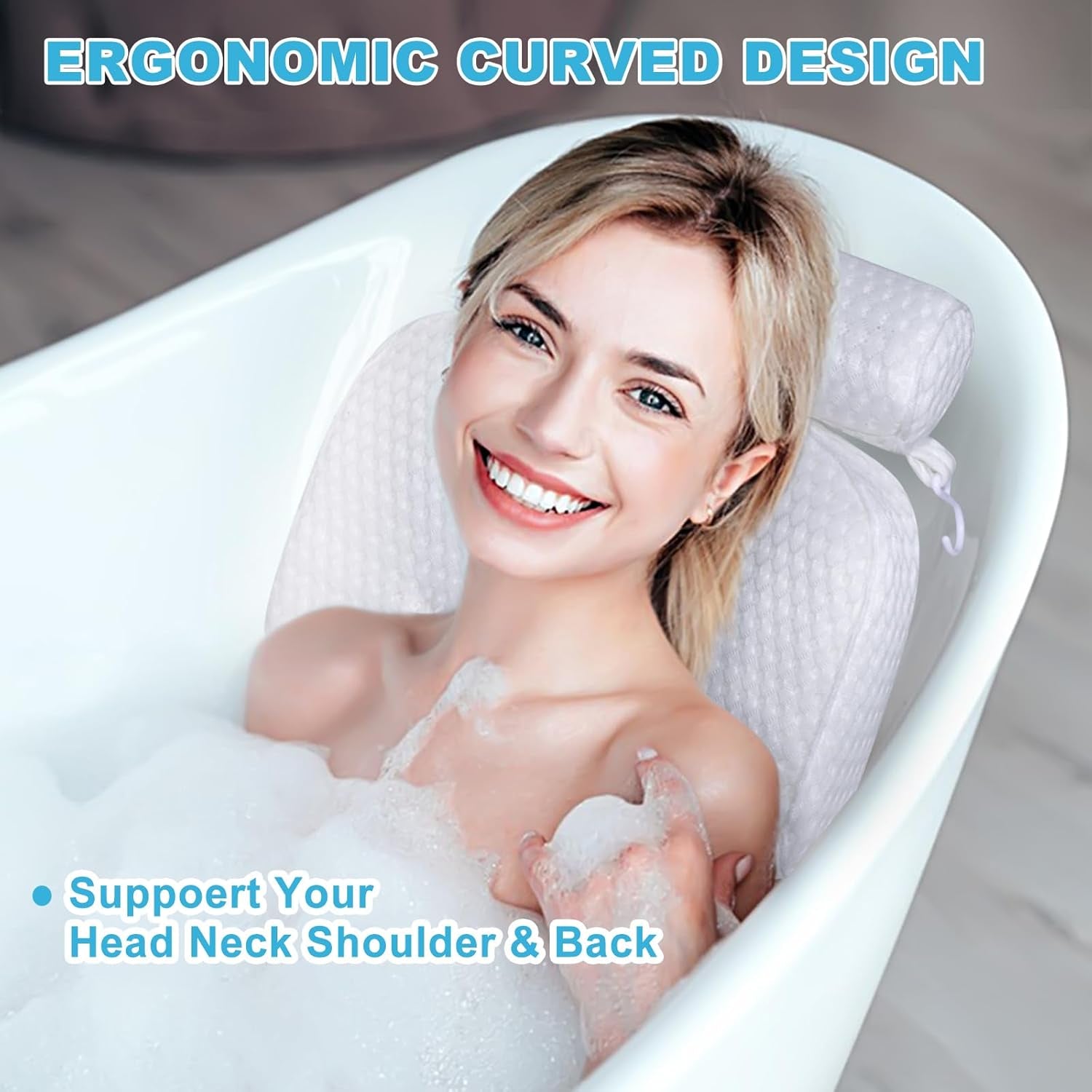 Bath Pillow for Tub Support Neck and Back, Bathtub Pillow Bath Accessories for Bathtub Women, Hot Tub Accessories for Adults White