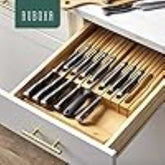 Bamboo Knife Drawer Organizer 16-Slot + Sharpener Slot | Eco-Friendly Holder