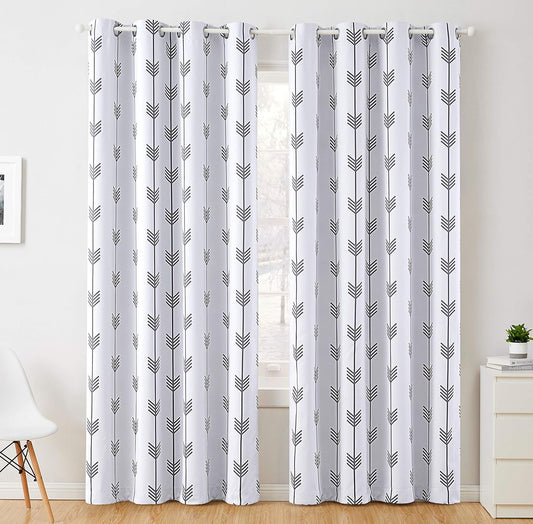 Arrow Printed Privacy Blackout Energy Efficient Room Darkening Thermal Grommet Window Curtain Drape Panels for Kids Bedroom - Set of 2 - Platinum White/Grey - 84" Inch Long