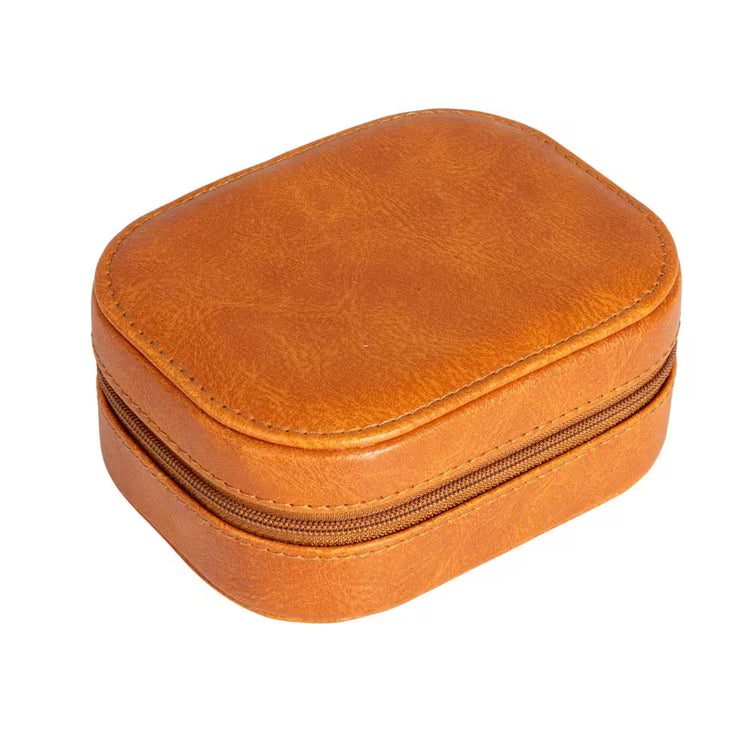 Caramel Brown Polyester Travel Jewelry Organizer Box