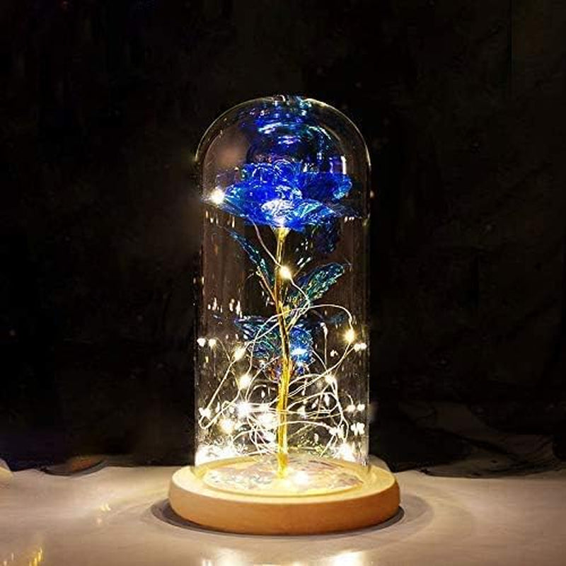 Beauty and the Beast Rose Enchanted Flower with LED Light in Glass Dome for Christmas Valentine&
