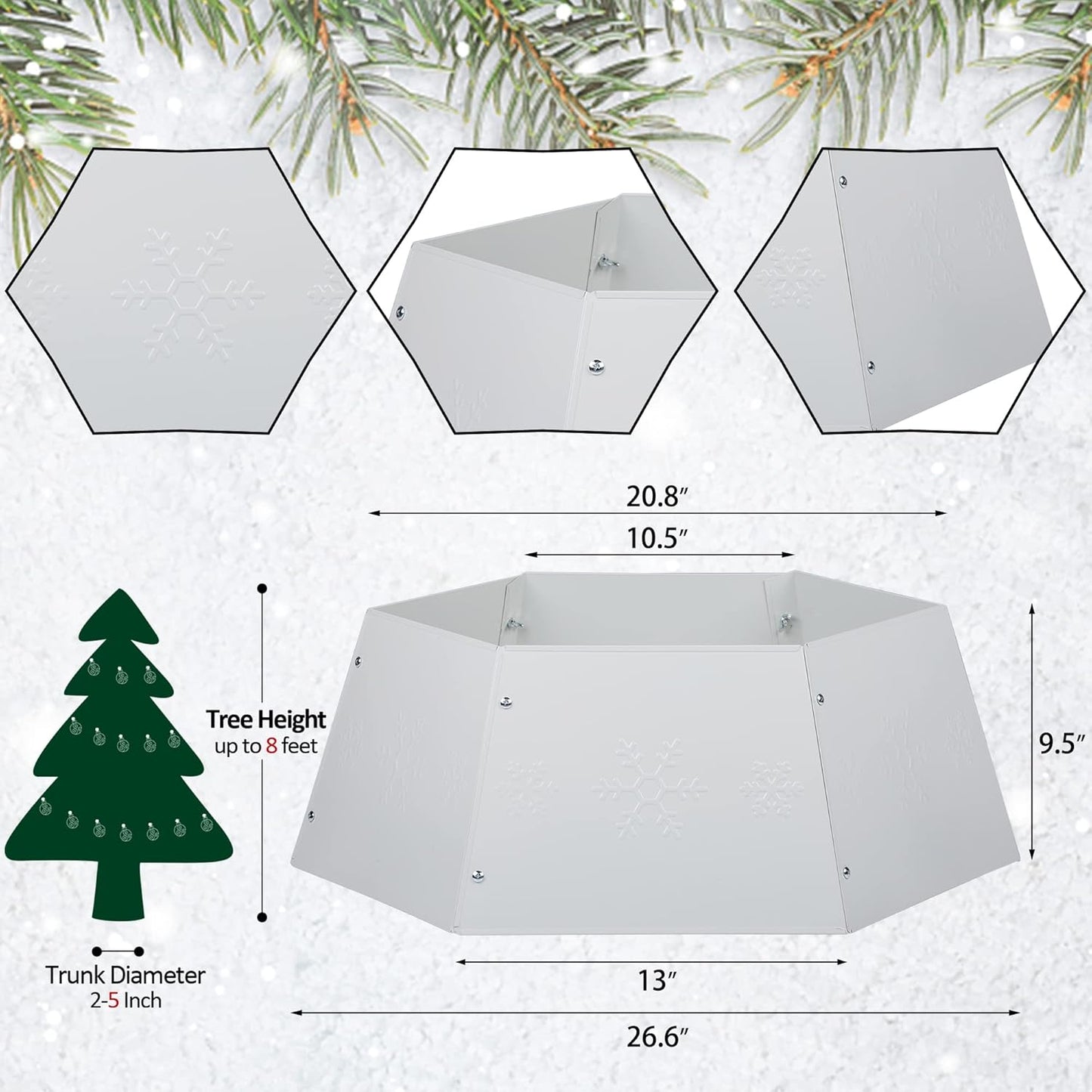 Metal Christmas Tree Ring, Christmas Tree Collar with Printed Snowflake, Willow Tree Skirt Base Stand for Christmas Tree Decorations (Cream White)