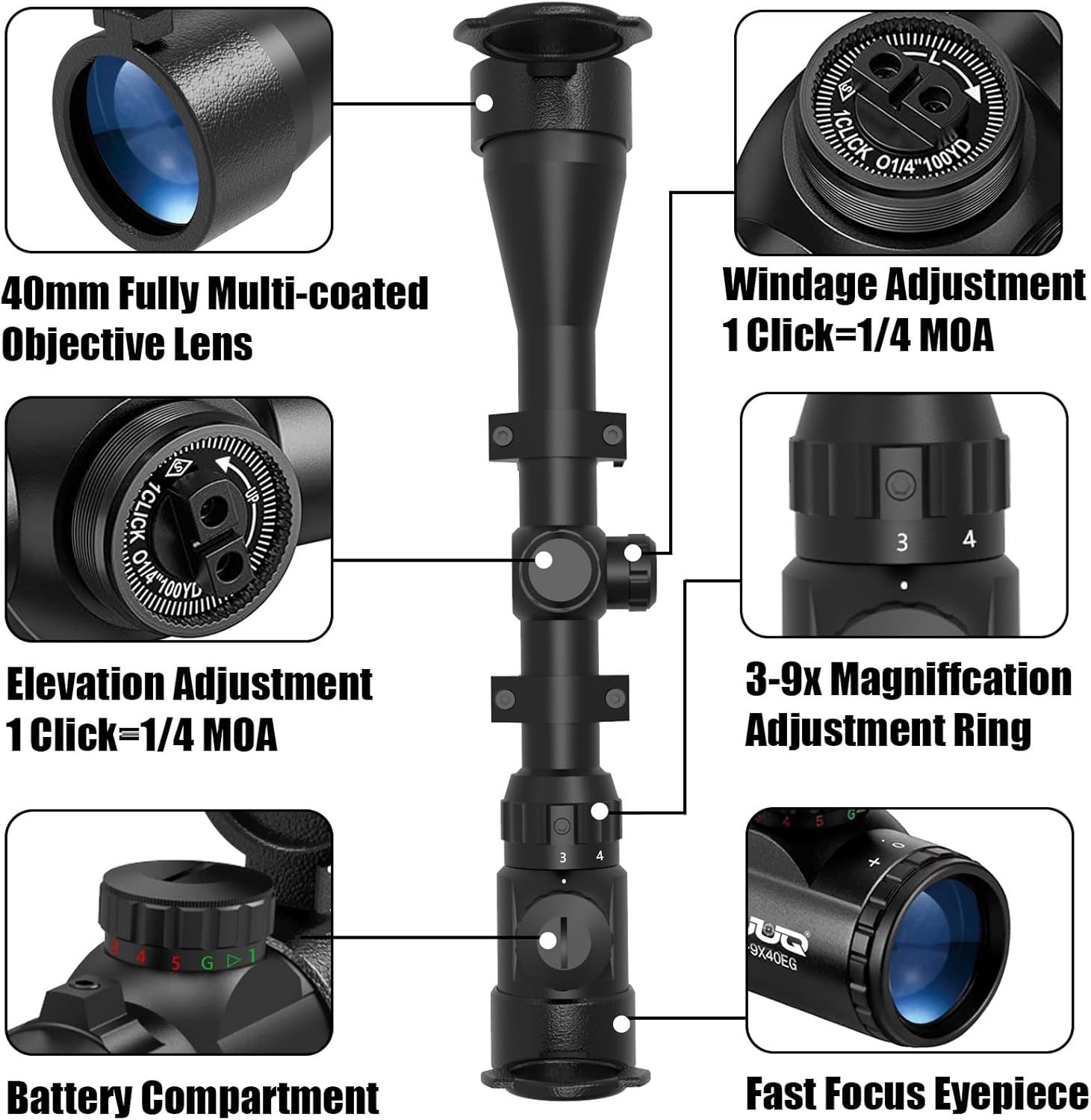"Mira Telescópica Táctica Francotirador 3-9X40Mm Para Prueba De Niebla De Caza "