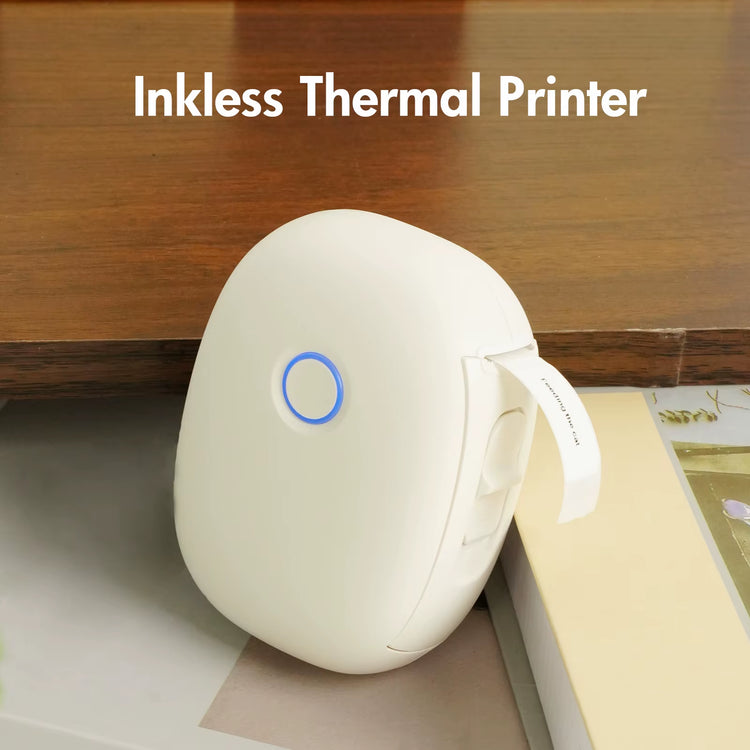 Mini Portable Wireless Inkless Thermal Printer Bluetooth Pocket Label Maker Home Study with 1Roll Stickable Label Paper