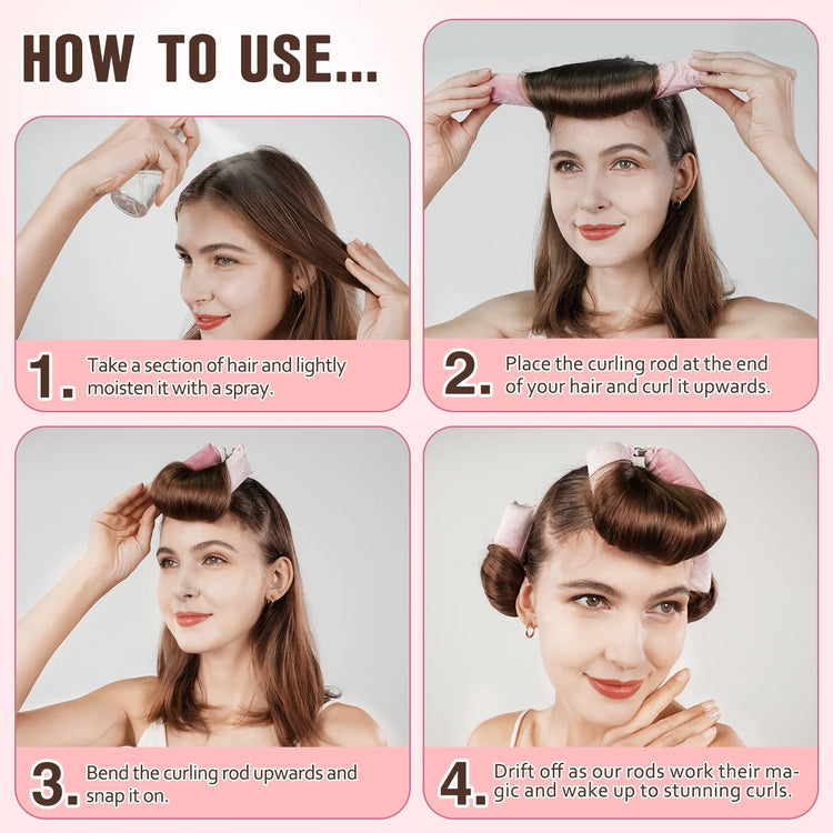 Velvet Fabric Heatless Curling Set-Flexi Rods with Hook-Heatless Curling Rod Headband for All Hair Types- Comfortable & Heatless
