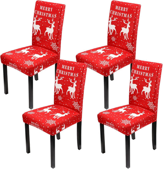Christmas Chair Covers Set of 4, Xmas Dining Chair Back Covers,Removable and Washable,Red Christmas Dining Chair Covers Set,Christmas Kitchen Decor/Restaurant Party Home Decor