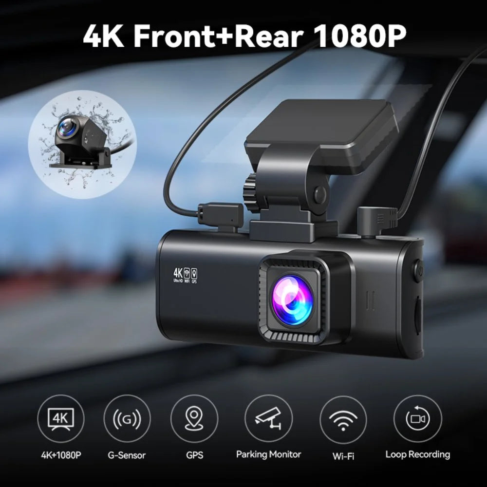 Dash Cam Front and Rear, Dash Cam 4K with Wifi & GPS, 4K/2.5K Front+1080P Rear Dashcam, Dash Camera with Night Vision, 3.18&