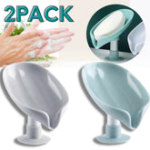 2Pcs Soap Dishes Holder Self Draining Leaf Shape Box Saver Suction Cup Bathroom