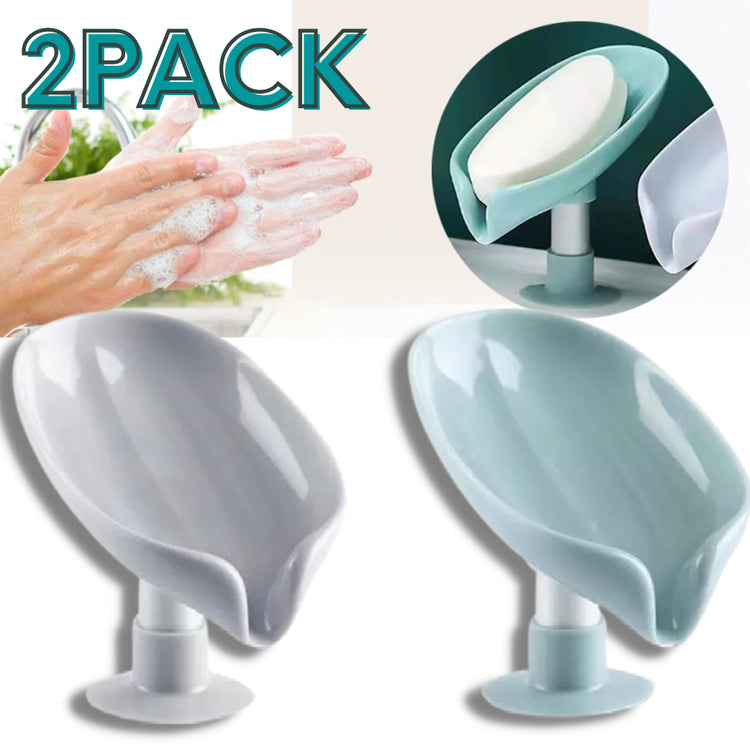 2Pcs Soap Dishes Holder Self Draining Leaf Shape Box Saver Suction Cup Bathroom