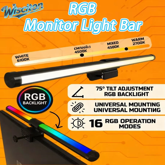 RGB LED Liaht Bar Monitor Light Bar Monitor Screen Hanging Light Stepless Dimmable Work Game Learning Light RGB Atmosphere Lamp