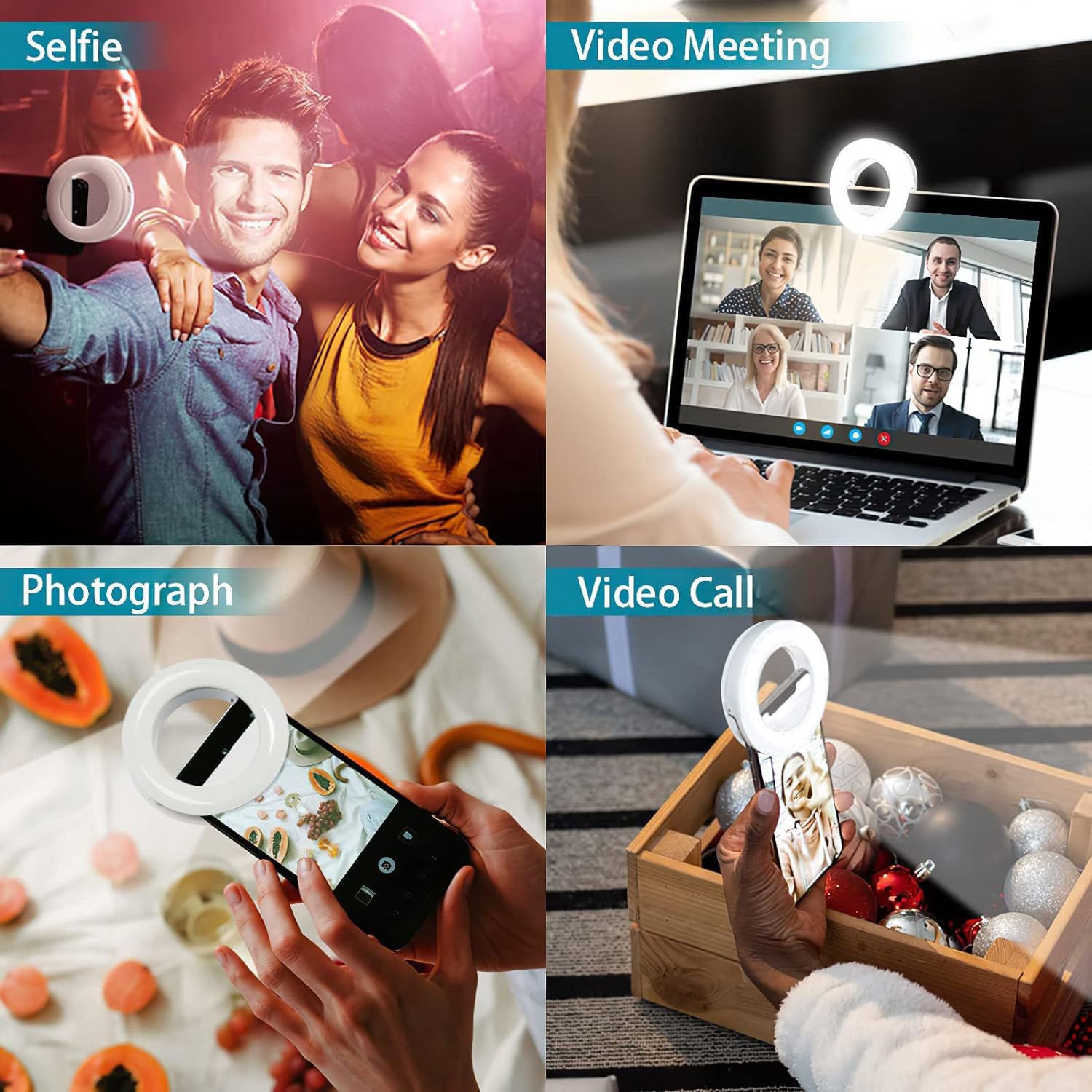 40 LED Selfie Ring USB Rechargeable Fill Light Mini Portable Clip-On Flash Light for Cell Phones Ipad Laptop