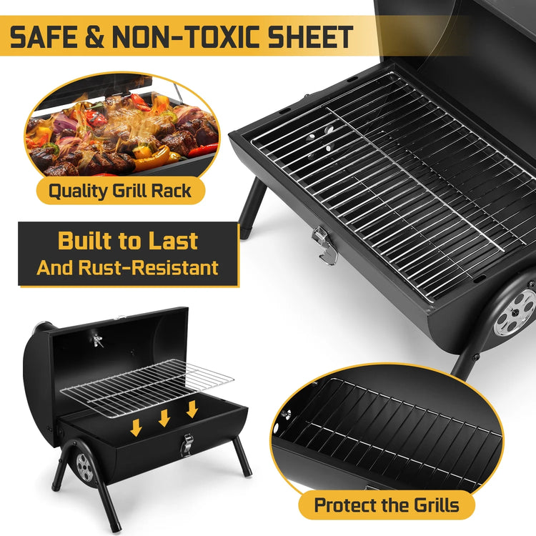 Portable Outdoor Tabletop Charcoal Grill with Accessories Tools, Multi-Functional Barbecue Smoker for Backyard Camping Picnics Beach, Compact & Heavy Duty