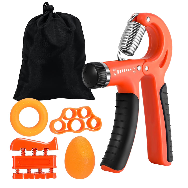 6Pcs Hand Grip Strengthener Kit, Hand Strength Exerciser, Adjustable Resistance 22 to 132Lbs Hand Gripper,Finger Exerciser,Finger Stretcher,Grip Ring & Stress Relief Grip Ball（Orange）