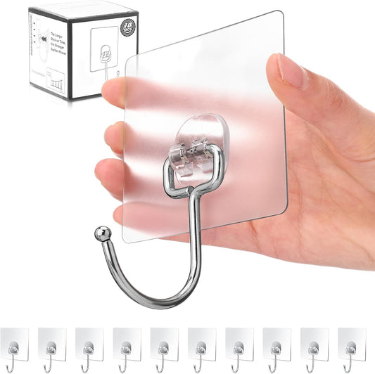 10-Pack All-Purpose Large Adhesive Hooks for Hanging,Banana Hook,Heavy Duty Adhesive Hooks 37 Lb(Max),Sticky Wall Hook Fit Home,Bathroom,Kitchen,Office and Outdoor