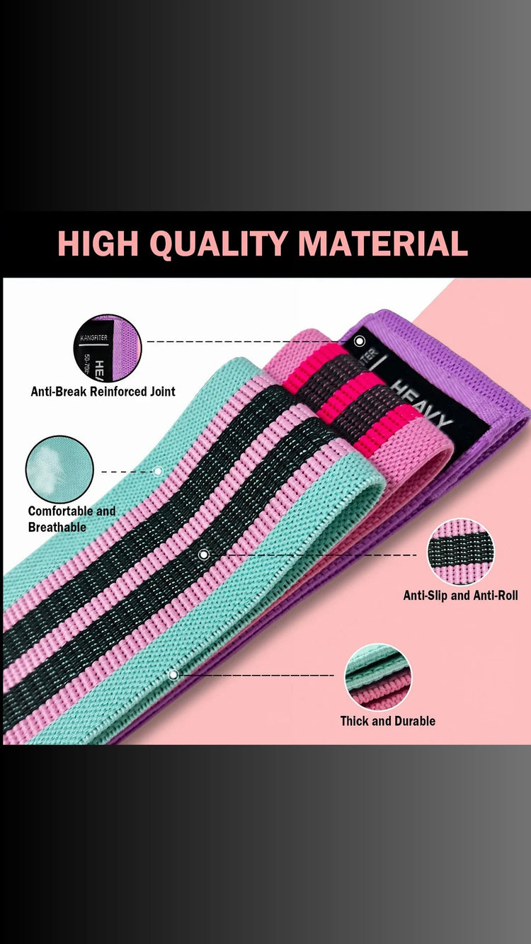 Fabric Resistance Bands for Legs and Butt Home Workout - Non Slip Booty Bands Set