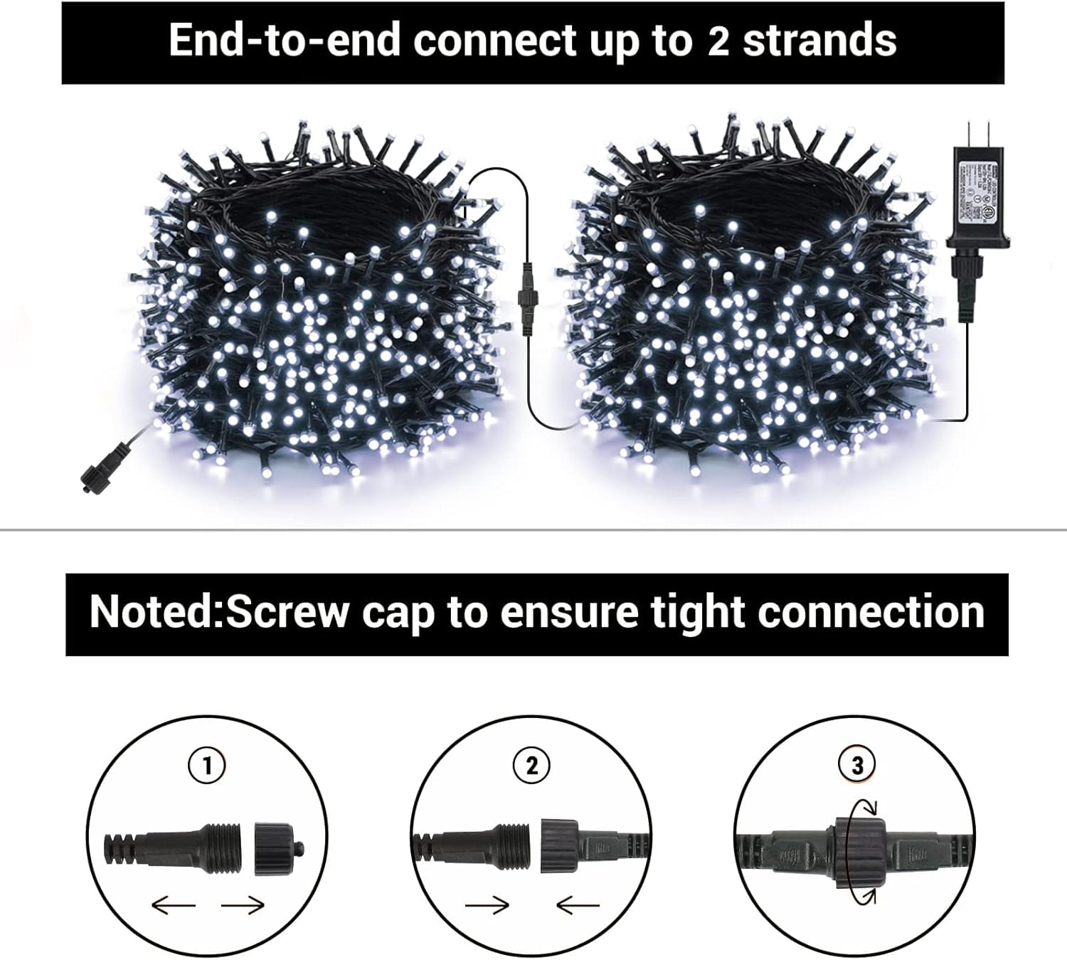 Christmas Lights Outdoor, 131Ft 350 LED String Lights, Timer, Waterproof 8 Modes Outdoor Christmas String Light - Twinkle Light for Tree Home Garden Yard Wedding Party Xmas Decor(White)