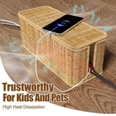 Handmade Cable Management Box, Durable Rattan Cable Organizer, 2 Open Slots Cords Hider Box, under Desk Cord Organizer