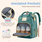 Multifunctional Diaper Bag Backpack with Changing Station & Insulated Pockets, Green