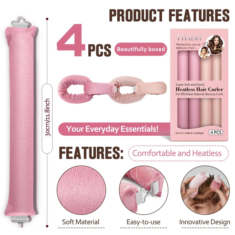 Velvet Fabric Heatless Curling Set-Flexi Rods with Hook-Heatless Curling Rod Headband for All Hair Types- Comfortable & Heatless