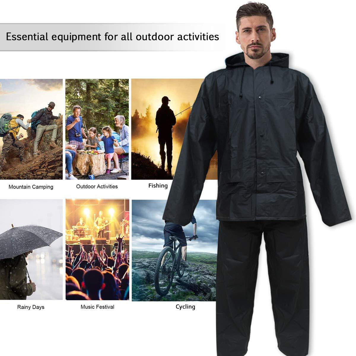 Traje Para Lluvia Impermeable Con Capucha Chaqueta Y Pantalón Ropa, Xlarge