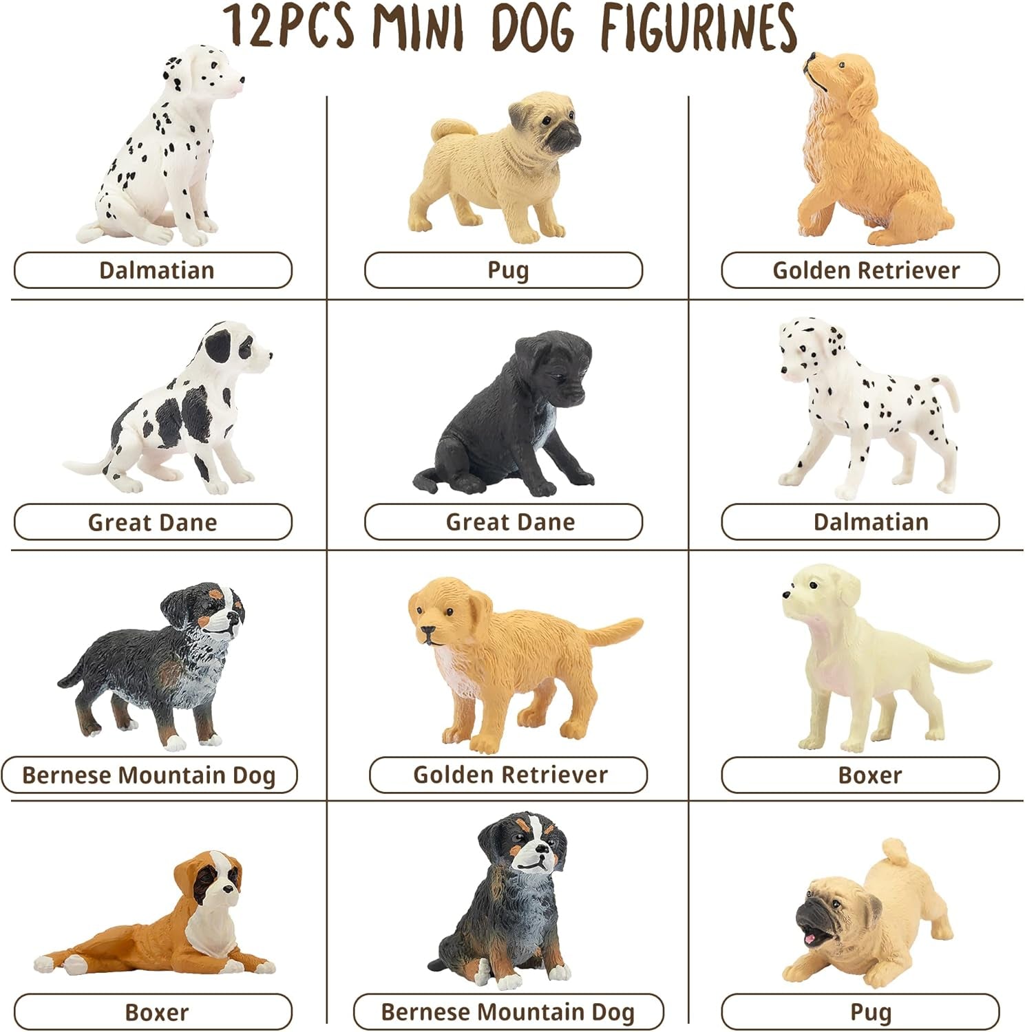 12PCS Mini Dog Figurines Playset, Realistic Detailed Plastic Puppy Figures, Hand Painted Emulational Tiny Dogs Animals Toy Set, Cake Toppers Christmas Birthday Gift for Kids Toddlers