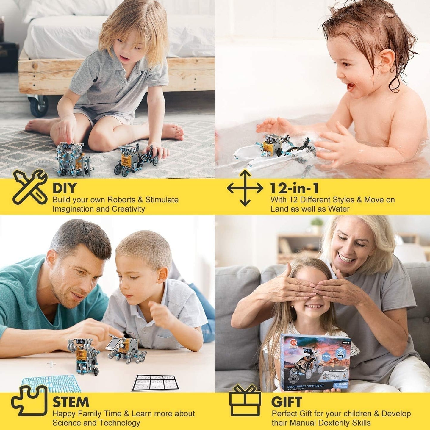 12-In-1 Solar Robot Toys, STEM Education Activites Kits for Kids 8-12, 190 Pieces Building Sets