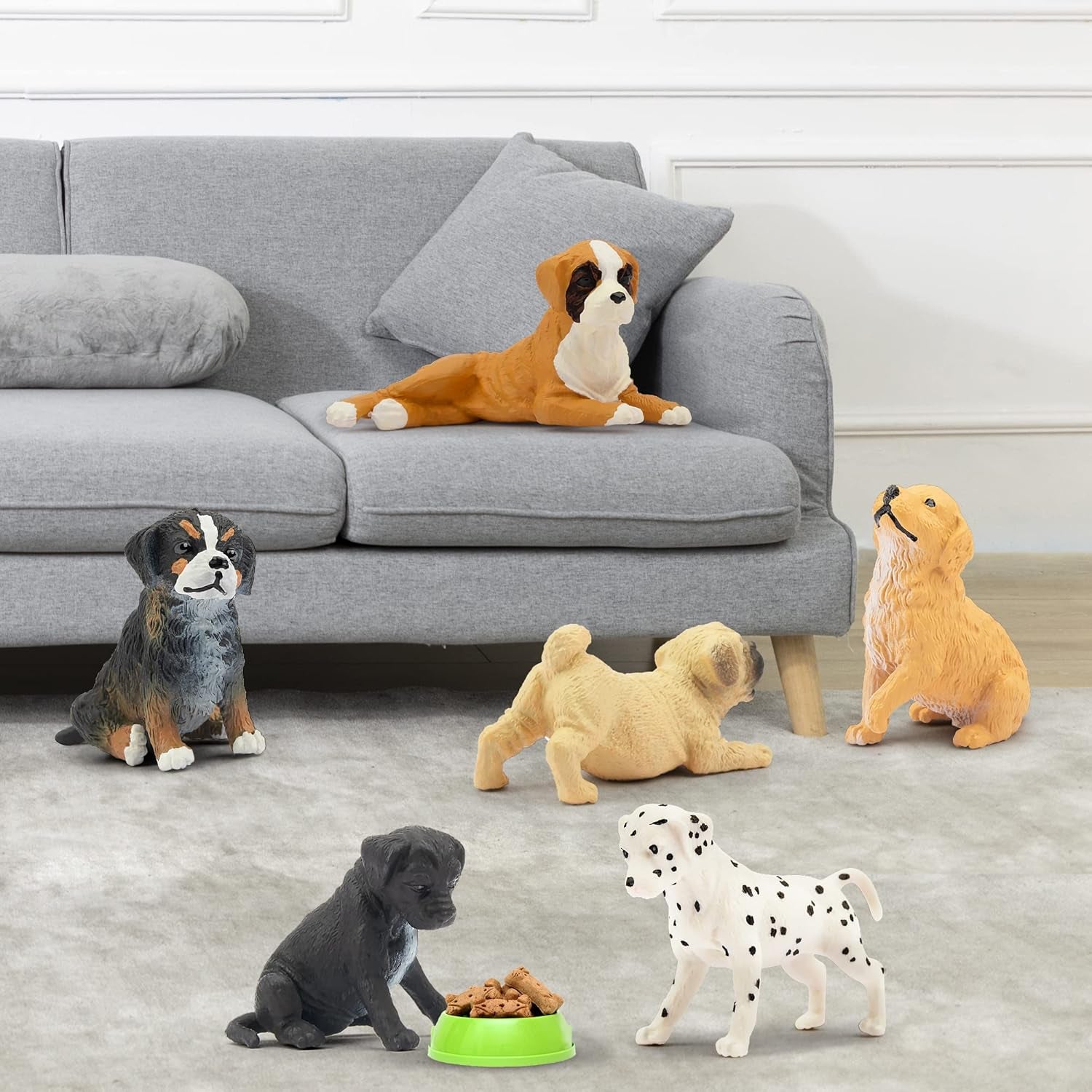 12PCS Mini Dog Figurines Playset, Realistic Detailed Plastic Puppy Figures, Hand Painted Emulational Tiny Dogs Animals Toy Set, Cake Toppers Christmas Birthday Gift for Kids Toddlers