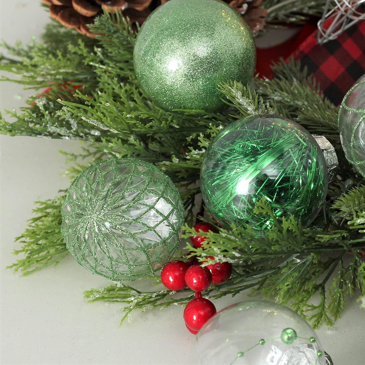 Clear Christmas Ball Ornaments, 30Ct Shatterproof Xmas Ball Decorations 2.36 Inch Green Christmas Decorations for Xmas Tree Hanging Decorative Pet Baubles Set for Christmas Party