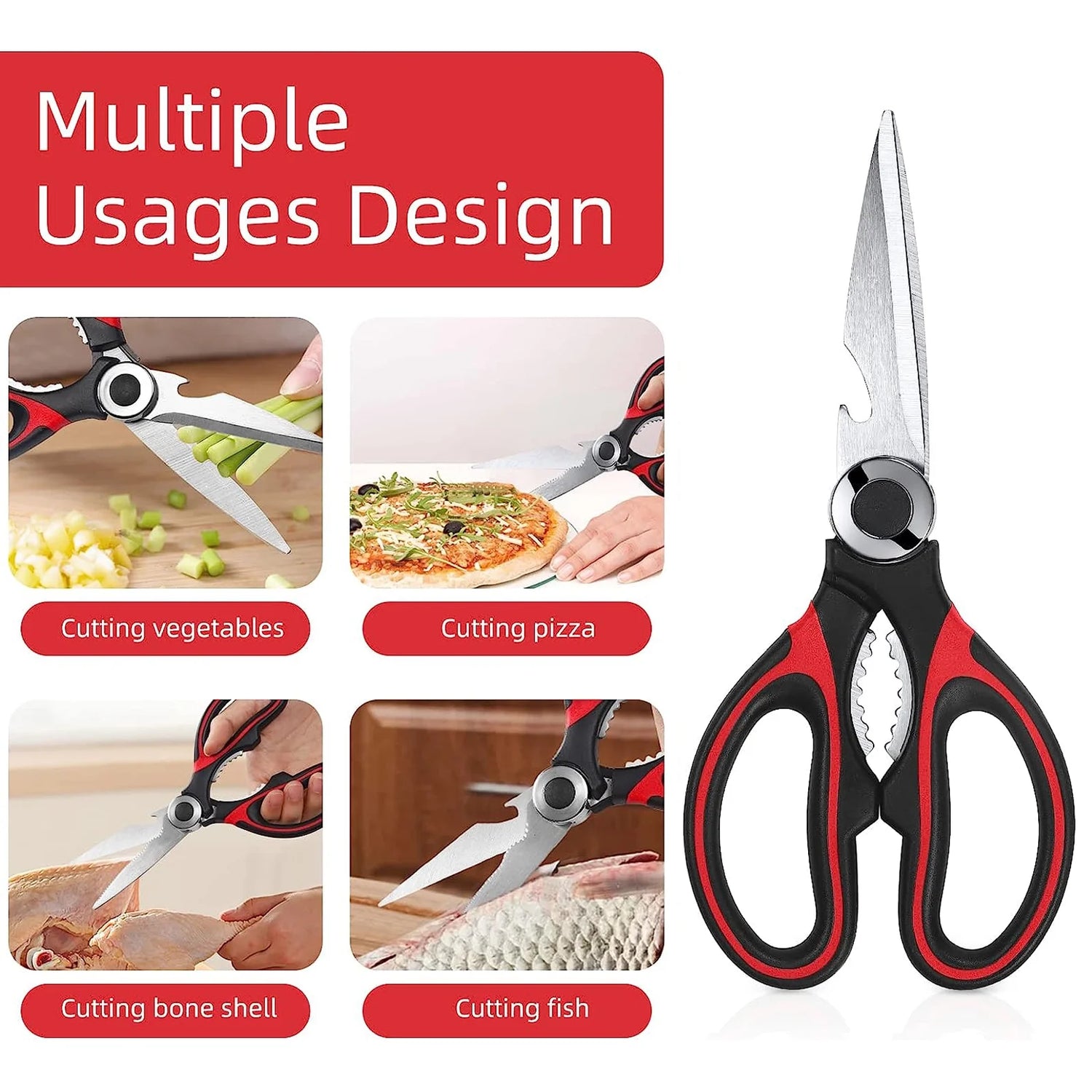 2 Pack Stainless Steel Kitchen Shears Scissors Set for Meat Poultry Fish Nuts Vegetables