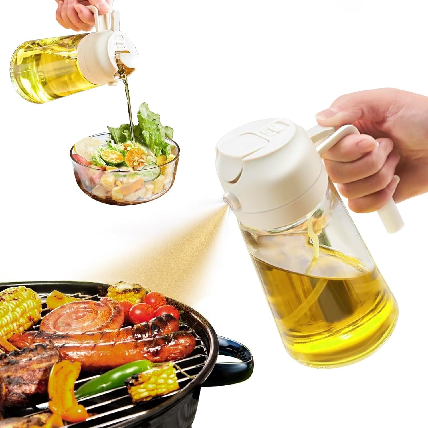 16Oz Oil Dispenser Bottle 2 in 1 Olive Oil Sprayer for Kitchen Cooking 470Ml